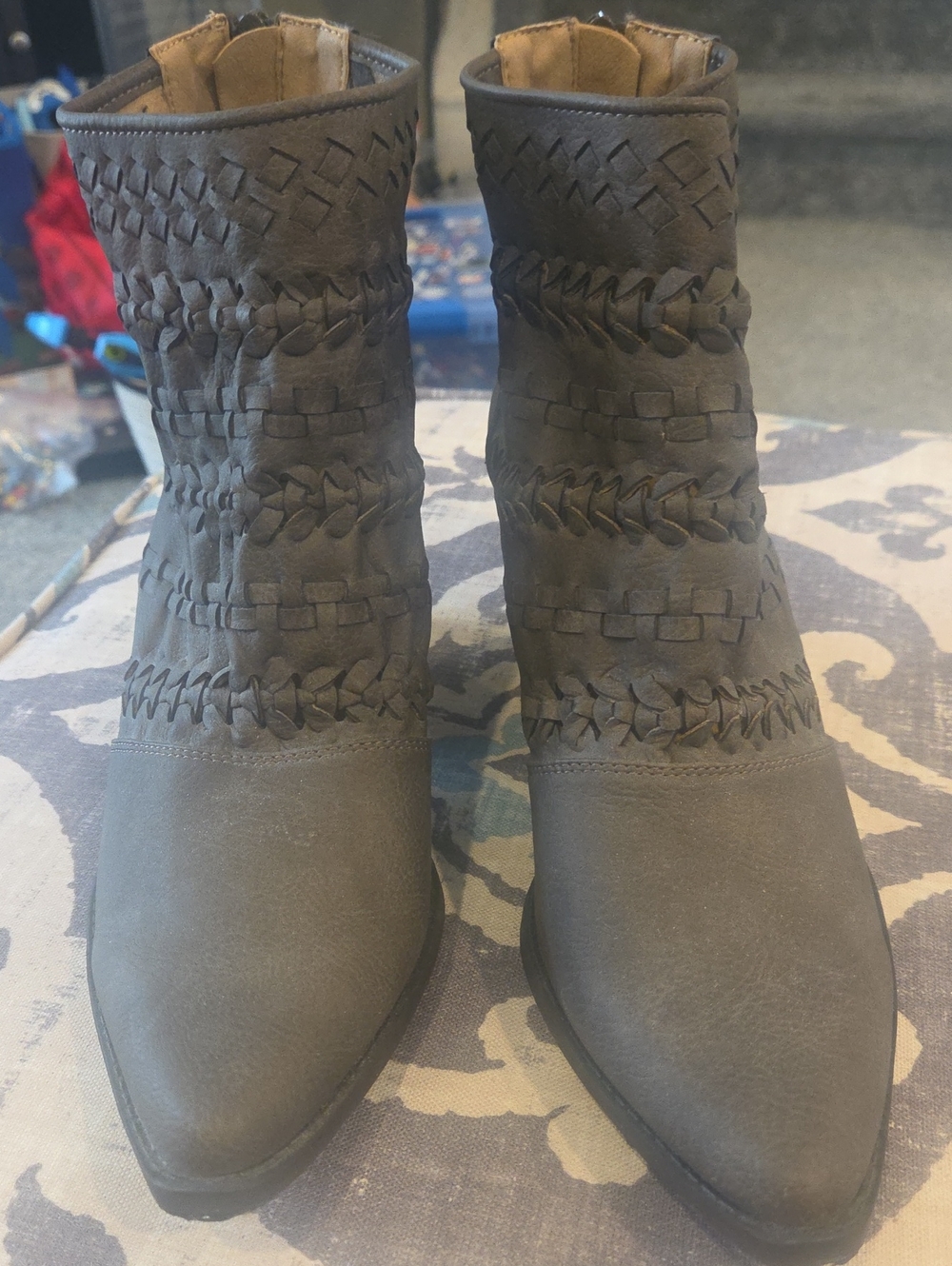 Woven Detail Women’s Ankle Boots - Gray